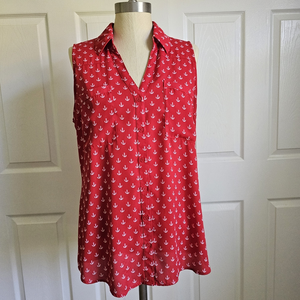 Express Red Anchor Print Sleeveless Shirt